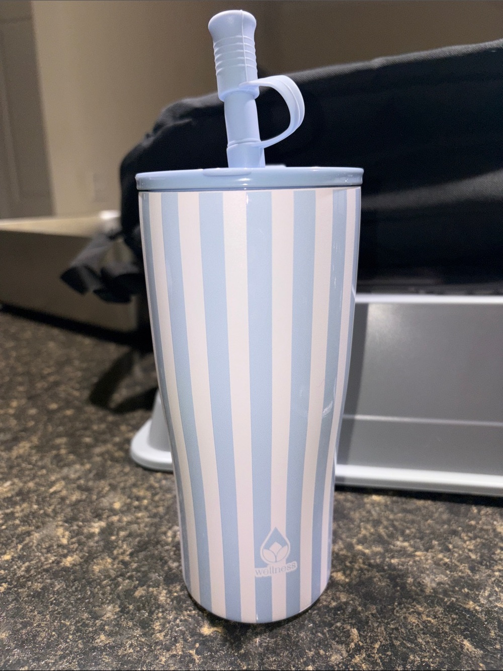 20 oz Blue Stripe Insulated Tumbler with Straw